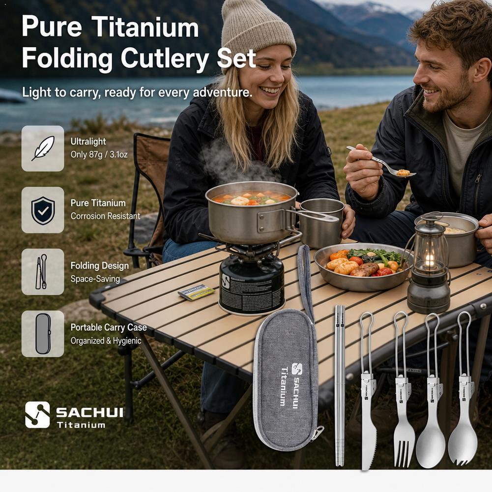 Camp Spork Set - Juego de Cubiertos de Titanio para