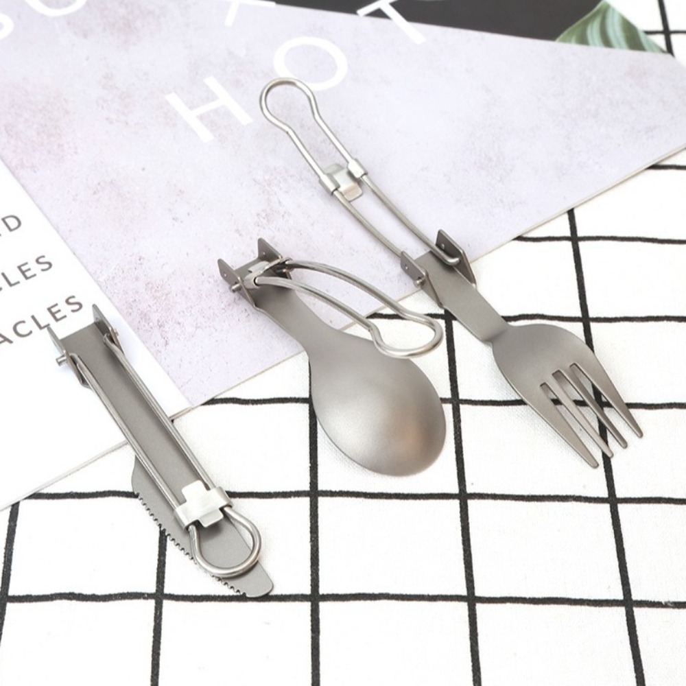 Camp Spork Set - Deporte plegable de titanio medio pulido,