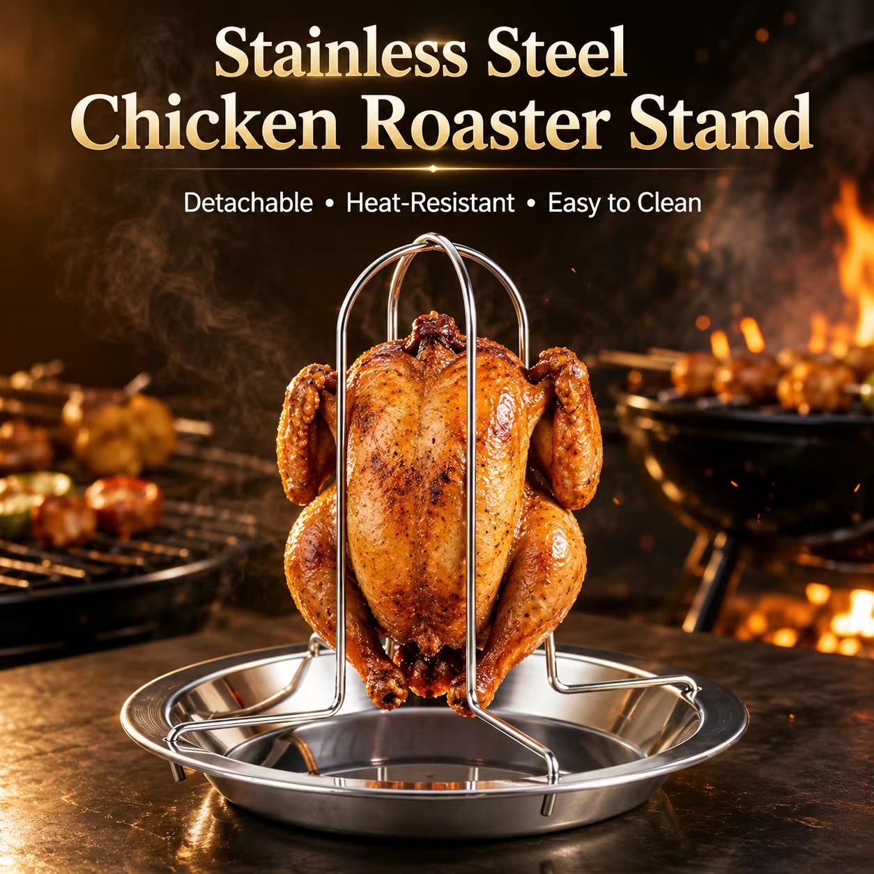Campfire Cooking - Soporte Portátil para Asar Pollo Entero,