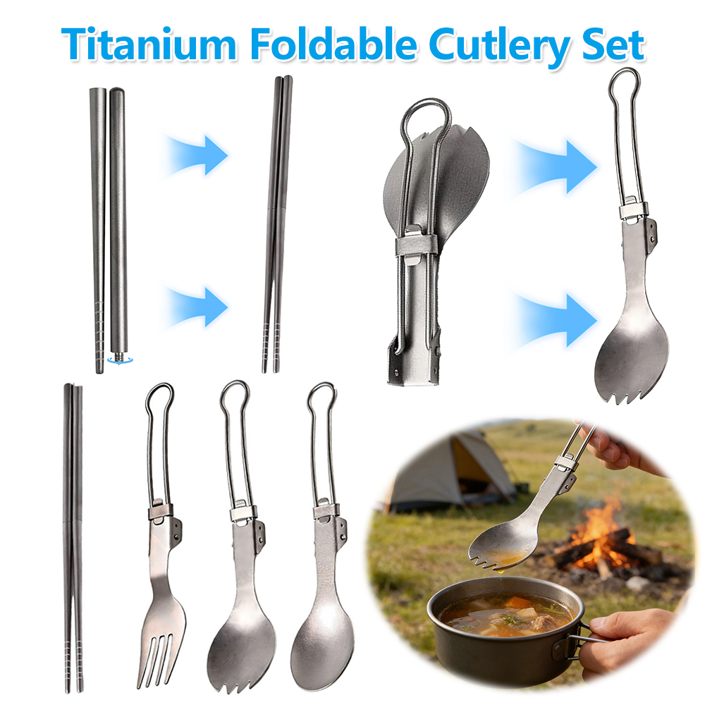 Camp Spork Set - Juego de Cubiertos Plegables de Titanio,