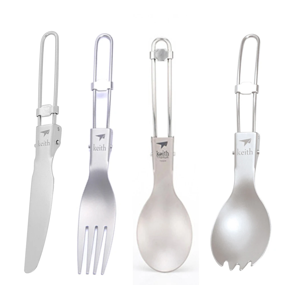 Camp Spork Set - Keith-cuchara plegable de titanio para exteriores,